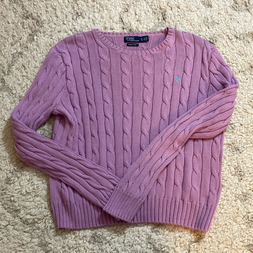 Polo by Ralph Lauren Pink and Purple Cable Knit Crew Neck Sweater